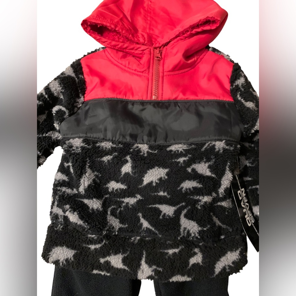 2 Piece Fleece Set Dinosaur Hoodie 1/4 Zip & Black Pants 2T NWT - Picture 6 of 6